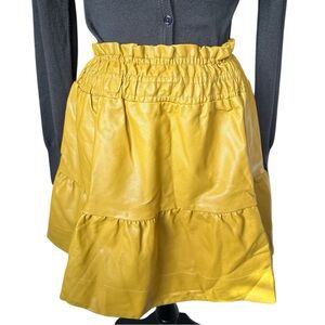 Anthropologie Somerset Mustard Yellow Faux Leather Tiered Mini Skirt Size Small